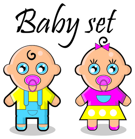 Baby girl and boy iconsの写真素材