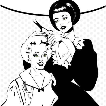 Vintage retro woman Hairdressing - Retro posterの写真素材