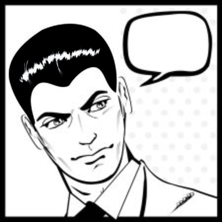 Businessman talking or thinking retro poster or iconの写真素材