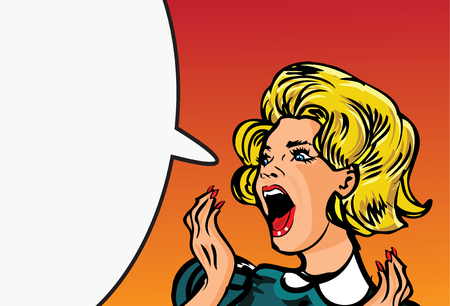Retro Woman Screaming Love Comic Illustrationの写真素材