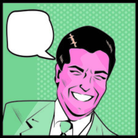 Pop Art Man - dot and color layers happy businessman talkingの写真素材