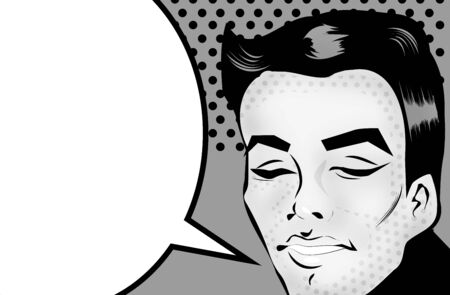 Pop Art Man Say Fashion face with dark hair cut