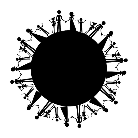 All families in the world silhouette, international peace emblem, friendship, mutual aid. Parenthood backgroundの写真素材