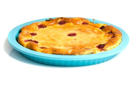 curd pudding with raspberriesの写真素材