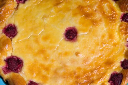 curd pudding with raspberriesの写真素材