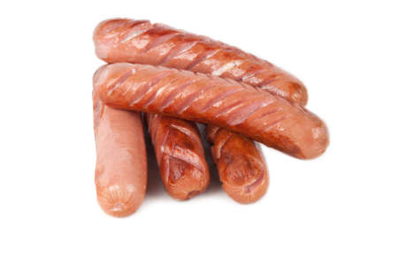 grilled sausages  on a white backgroundの写真素材