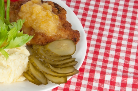Mashed potatoes with pork steak and vegetables
の写真素材