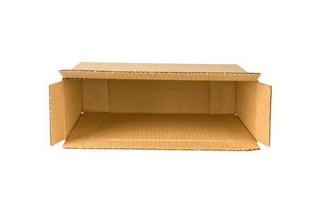 open shipping cardboard box isolated on white