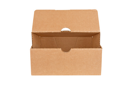 Open shipping cardboard box isolated on white