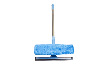 blue mop with a sponge on a white background