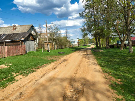 Village street in the Moscow region, Russia.の写真素材