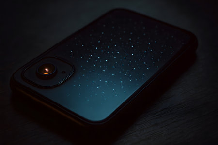 Smartphone with light on a dark background. Close-up.の素材