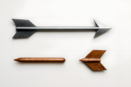 Two arrows originating from same point but diverging in different directionsの素材