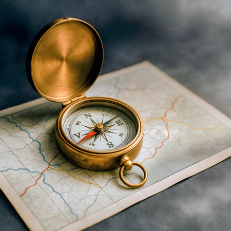 Compass on map showing multiple possible directionsの素材
