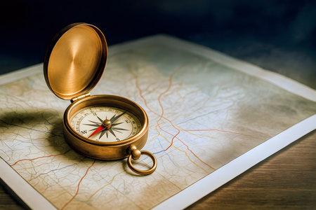 Compass on map showing multiple possible directionsの素材