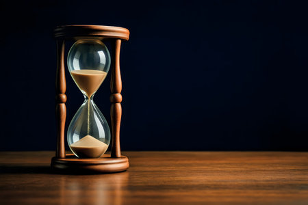 Hourglass with sand flowing steadily through centerの素材