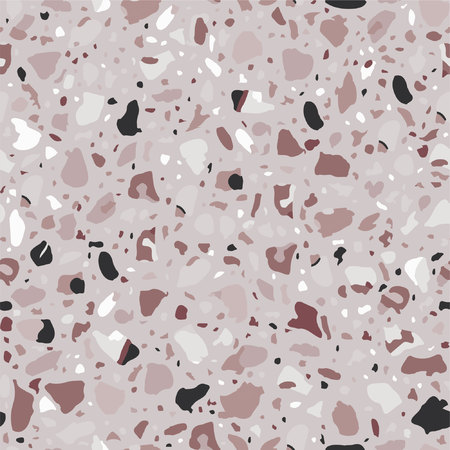 Terrazzo flooring vector grey seamless pattern. Texture with telltale chips of marble, natural stone, quartz, granite, glass setのイラスト素材