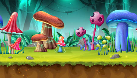 Vector cartoon style magic mushroom background.のイラスト素材