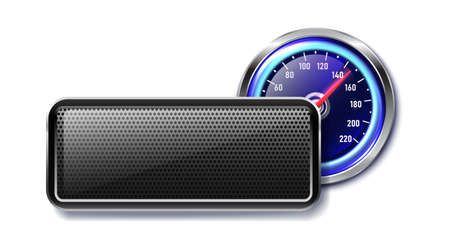 3d realistic vector car race speedometer with text plate, isolated on white background.