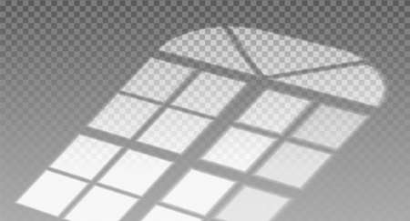 3d realistic vector shadow of old fashioned window overlays on transparent background. Sun light on the floor forming shapes.のイラスト素材