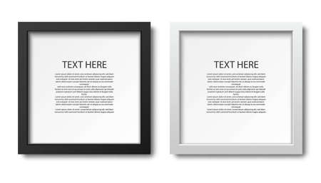3d realistic vector square picture frame in white and black. For presentation mock up, isolated on white background.のイラスト素材