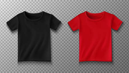3d realistic vector t-shirt in black and red color. Isolated illustration. Mock up for your personalized design.の写真素材