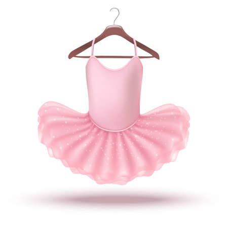 vector icon little baby girl pink ballerina dress on a hanger. Isolated on white background illustration.のイラスト素材