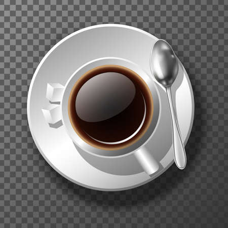 3d realistic coffee cup from top view. Good morning motivational banner. On transparent background.のイラスト素材