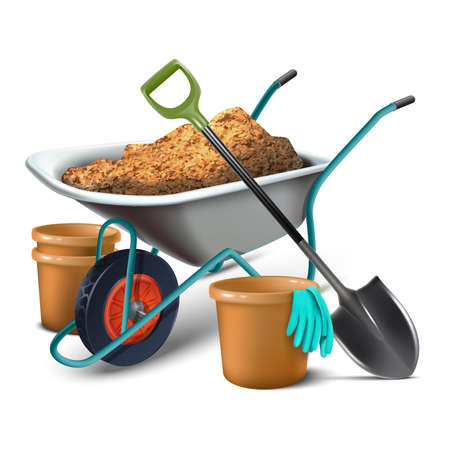 3d realistic vector icon set collection of gardening tools for planting. Isolated on white background.のイラスト素材