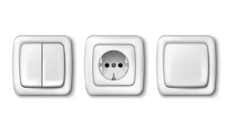 3d realistic vector collection of electricity plug and light switchのイラスト素材