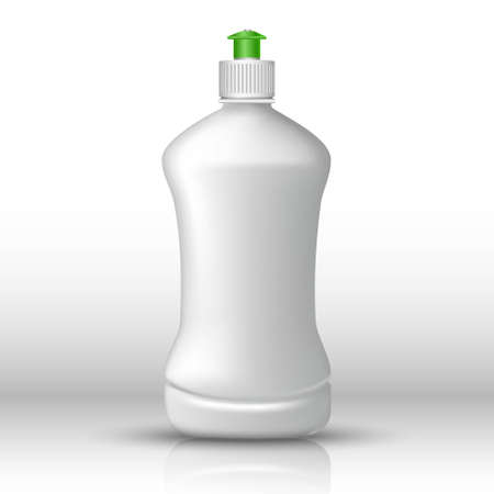 3d realistic vector white bottle of dish washer liquid with green cap. Isolated icon illustration on white background.のイラスト素材
