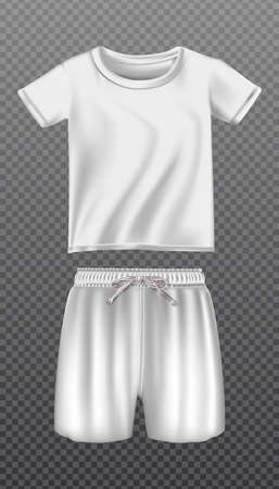 3d realistic vector icon mock up of white t shirt and shorts for sport or training. Isolated on transparent background.のイラスト素材