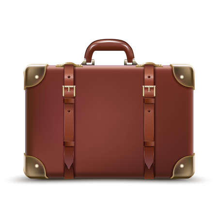 3d realistic vector travel business brown luggage in leather. Isolated on white background.のイラスト素材