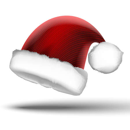 3d realistic vector knitted Christmas Santa red hat. Isolated on white background.のイラスト素材