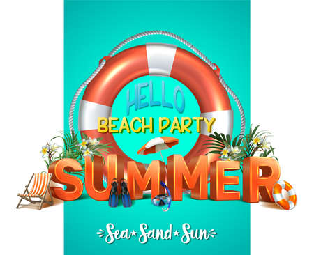 Vector summer sale banner template. Horizontal orientation with 3d letters and life circle.のイラスト素材