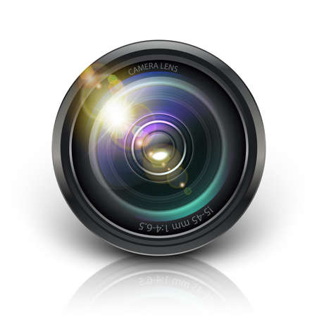 3d realistic vector camera lens icon. Isolated on white background.のイラスト素材