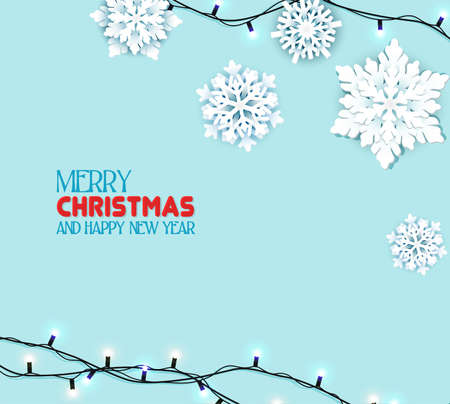 Vector Christmas snowflakes and lights banner decorative elements.のイラスト素材