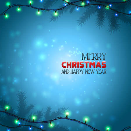 Vector Christmas banner lights in the night with snowflakes.のイラスト素材