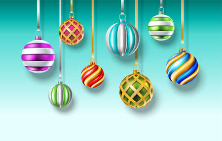 3d realistic vector Christmas balls hanging background.のイラスト素材