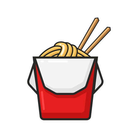 Vector colorful icon of red wok box. Isolated on white background.のイラスト素材