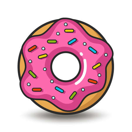 Vector colorful icon of pink doughnut. Isolated on white background.のイラスト素材
