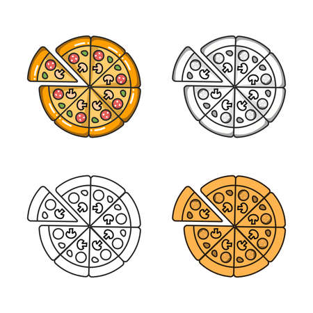 Vector colorful icon of four pizzas. Isolated on white background.のイラスト素材