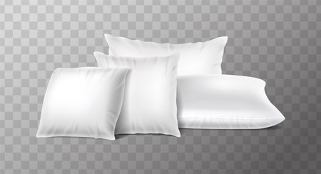 Realistic 3d white pillows isolated on transparent background. Vector illustration.のイラスト素材