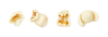 Set of delicious popcorn on white background, top view. Banner designのイラスト素材
