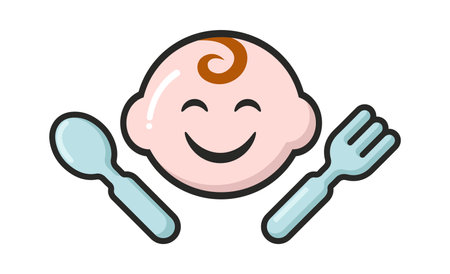 Funny smiley face with spoon and fork. Vector illustration.のイラスト素材