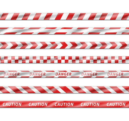 3d realistic icon. 3d realistic icon. Collection of red danger ribbon for stop, attention signs.のイラスト素材