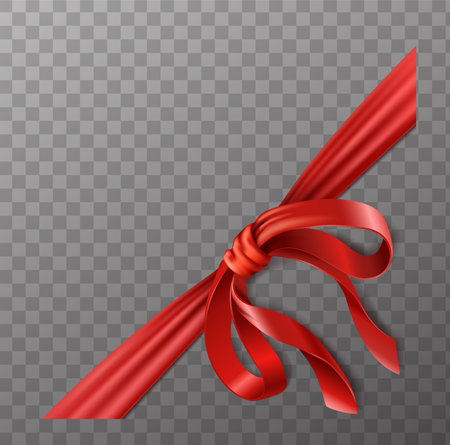 Red ribbon bow isolated on transparent background. Vector illustration. Eps 10.のイラスト素材