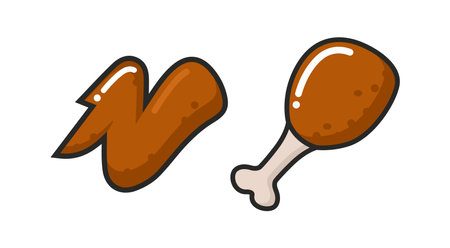 vector icon set. Flat chicken vings and chicken tighs. Design element logo, ad and menu.のイラスト素材