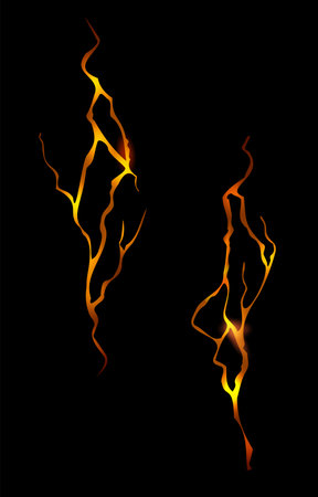 Light crack on earth. Glowy lava cracked wall.のイラスト素材