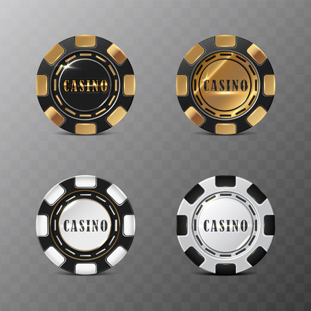 Online casino poker chips in black, gold and white. realisitc vector icon illustration.のイラスト素材